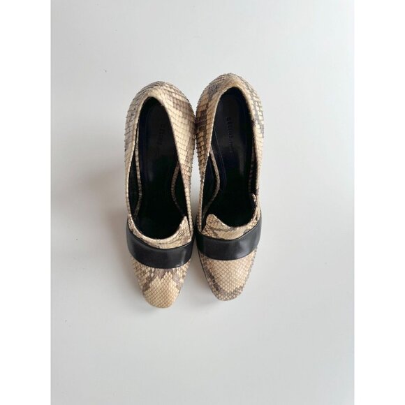 CELINE Phoebe Philo Snakeskin Black Leather High Heel Stiletto Pumps, Size 37.5 - Picture 2 of 16